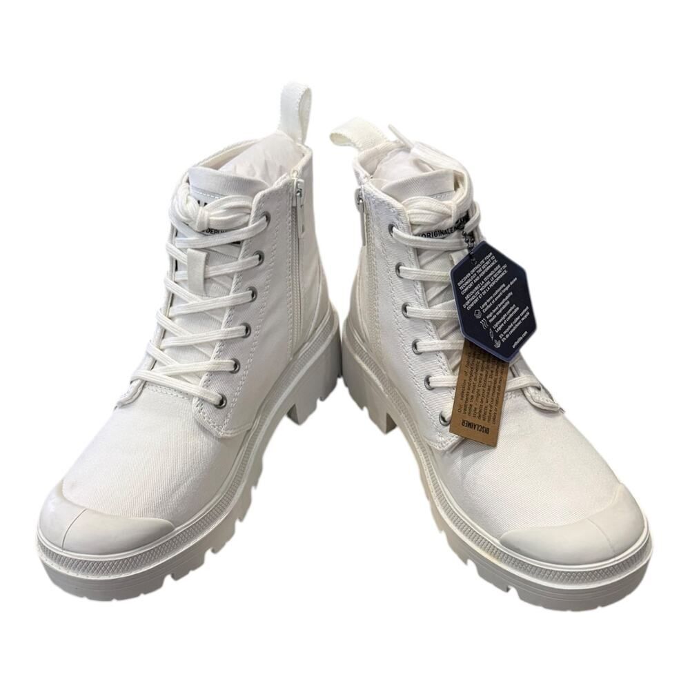 New Palladium Pallabase Twill Custom Grey Flames White Booties Boots 6 - Picture 3 of 6